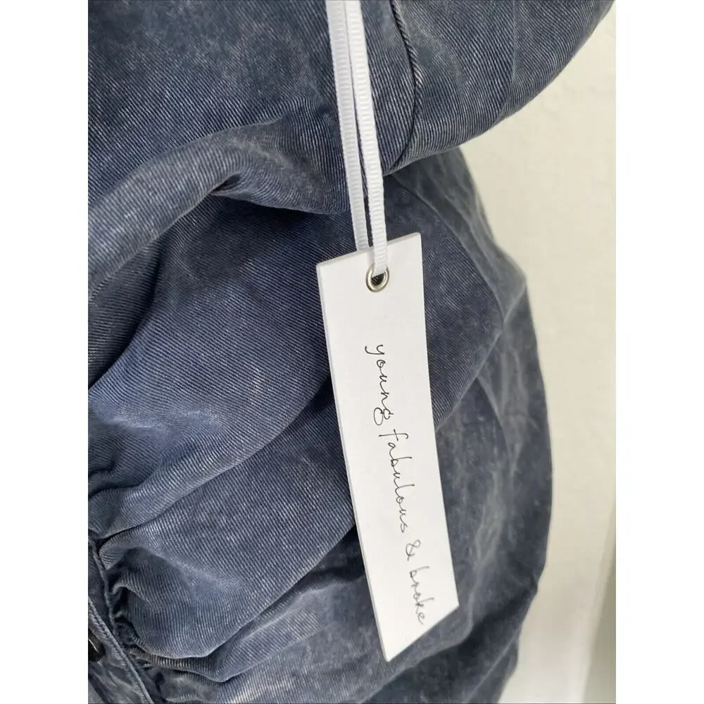 Young Fabulous & Broke Shirt Dress NWT Sz Large Tencel Ruched button front Blue